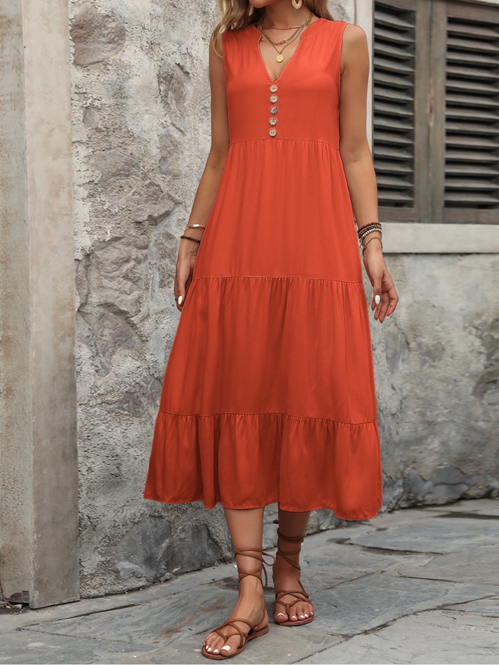 Ivy Lane Sleeveless Orange-Red Tiered Dress NWOT Sz 2XL